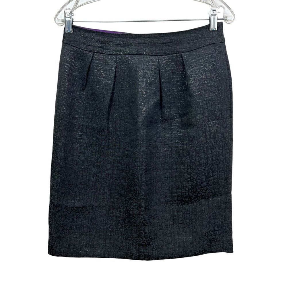 Banana Republic Women Pencil Skirt Lined Vented Zip Textured Metallic Black Sz4*
